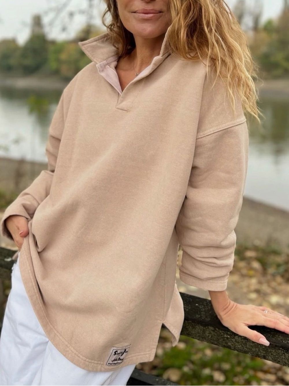 SloppyJoe Tan Neutral Brown Coastal Chic Cotton Beach Minimalist collar Pullover